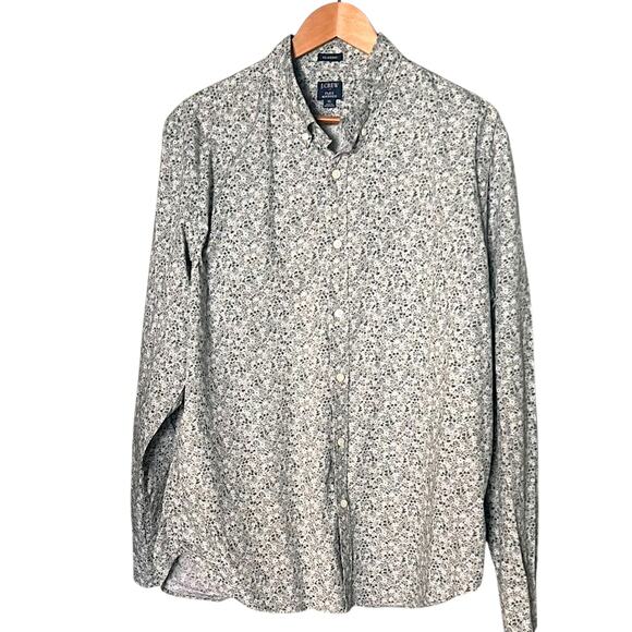 J Crew Men's XL Classic Fit Flex Washed Button Down Shirt Green Floral Casual - Picture 1 of 8
